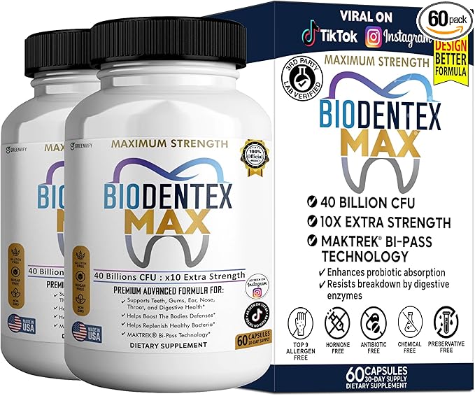 BioDentex Max Maximum Strength Probiotic Supplement 40 Billion CFU 60 Capsules with MAKTREK Bi-Pass Technology for Digestive Health Support (2)