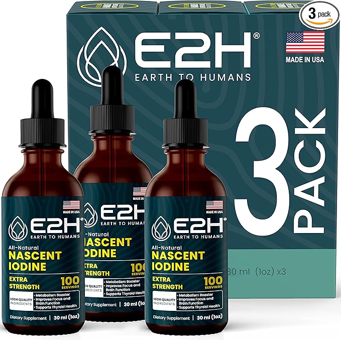 E2H Vegan Liquid Iodine - Thyroid Support and Cognitive Function - Boost Your Metabolism and Energy Levels - Vegan - Non-GMO (3 Bottles)