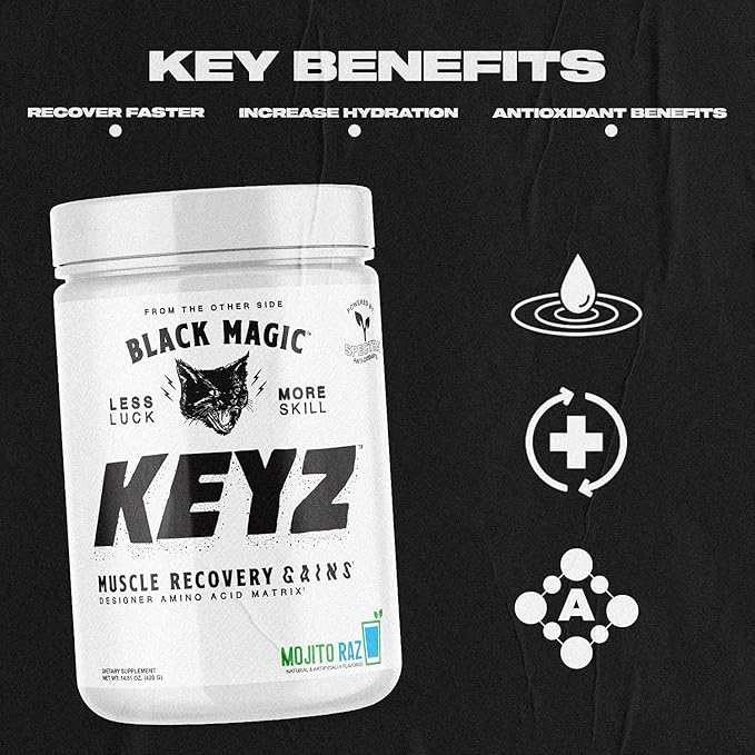 Black Magic Keyz Amino Acid Matrix Powder - Muscle Recovery &amp Endurance - EAA's BCAA's &amp Taurine - Keto No Sugar Caffeine Free - Pina Colada - 14.81 oz