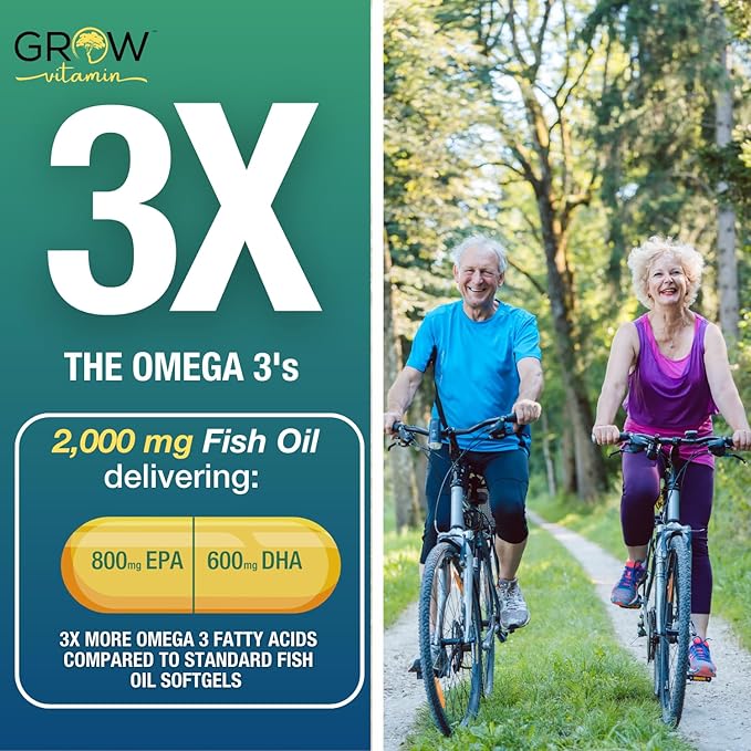 grow vitamin Triple Strength Omega 3 Fish Oil 800 mg EPA 600 DHA Supplement for Heart Brain &amp Immune Support Absorbable Triple Strength Sustainably Sourced - Mini Softgels - 30 Day Supply