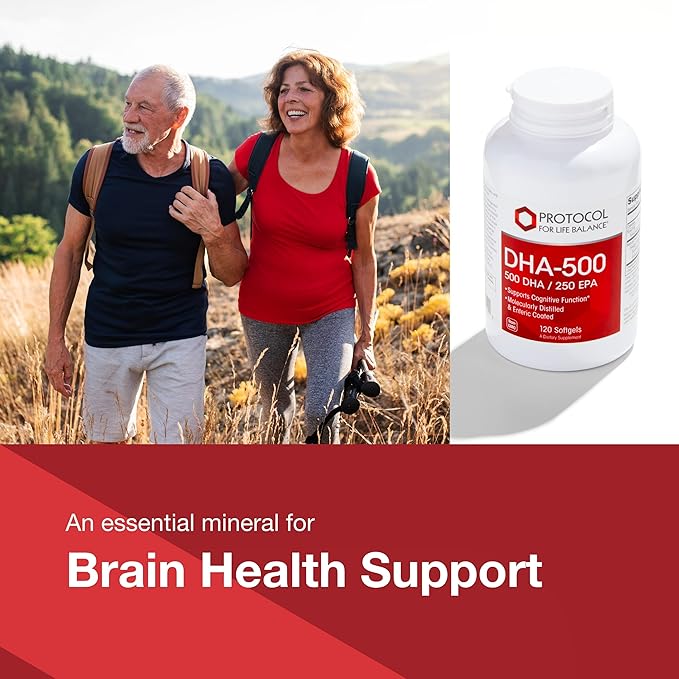 PROTOCOL FOR LIFE BALANCE DHA-500 - DHA 500mg &amp EPA 250mg - Fish Oil Supplement - Brain Health &amp Support - Easy Digestion - Non-GMO &amp Halal - 120 Softgels