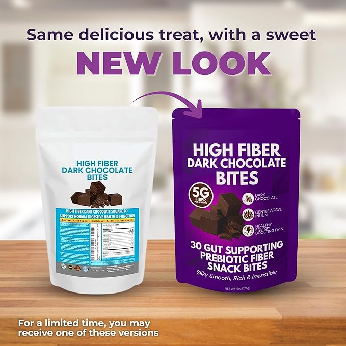 High Fiber Dark Chocolate Bites for Adults &amp Kids 5g Soluble High Fiber Snacks for Adults &amp Kids Real Chocolate Better Than Fiber Bars or Cookies for Gut Health 30 Count Chocolate Fiber Sna