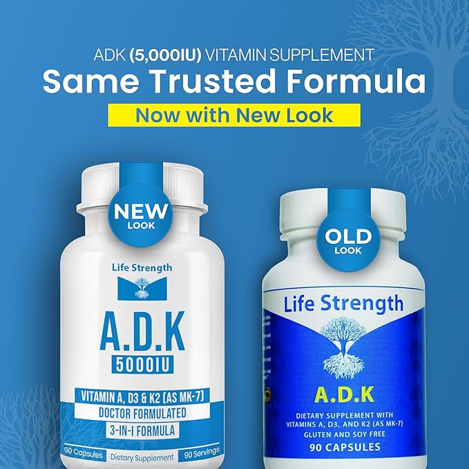 ADK Supplement (90 CT) - Physician Formulated Vitamins A1 D3 &amp K2 (as MK7) for Bone Health - Immune System Support - Gluten Free Soy Free Non-GMO - Pack of 2