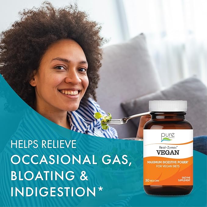 Real-Zymes™ VEGAN Digestive Enzymes Supplement with Probiotics for Better Digestion - Natural Support for Relief of Bloating Gas Belching Diarrhea Constipation IBS etc. - 30 Caps