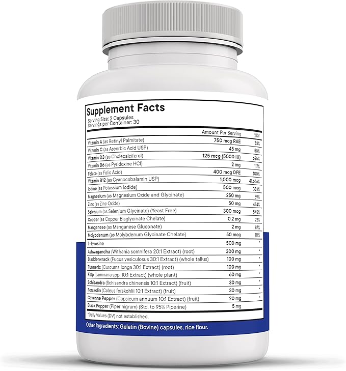 NEW AGE Thyroid Support Supplement for Women &amp Men with Iodine B12 Zinc Selenium Ashwagandha Bladderwrack Turmeric Schisandra - Non-GMO - 180 Count