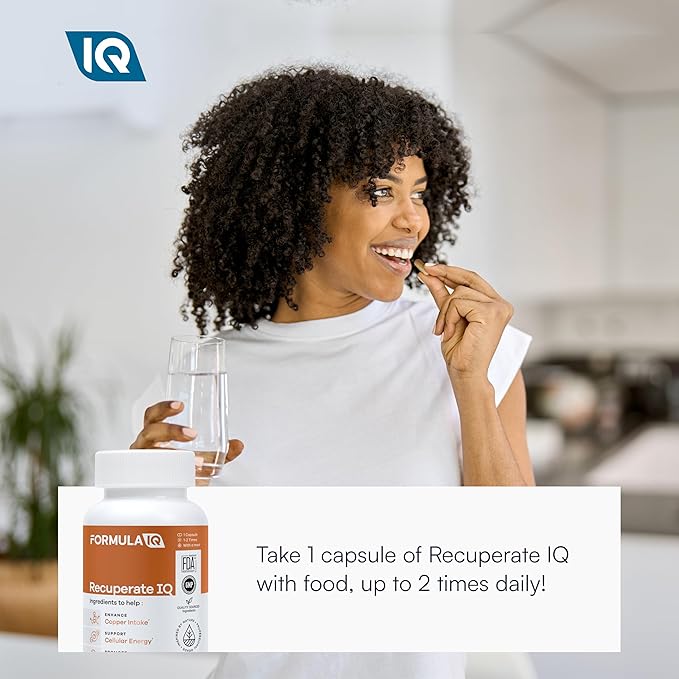 Formula IQ - Recuperate IQ - 5-in-1 Copper Supplements with Copper Bisglycinate - Easy-to-Swallow 2 mg Capsules - High Absorption Boosts Energy - 60 Capsules