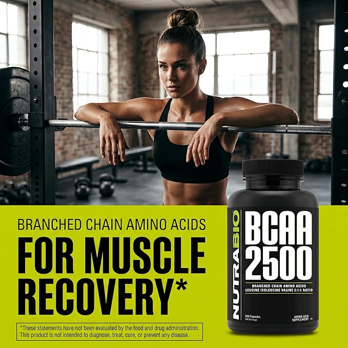 NutraBio – BCAA 2500 – Branched Chain Amino Acids – Support New Muscle Growth and Prevent Muscle Breakdown – 250 Capsules