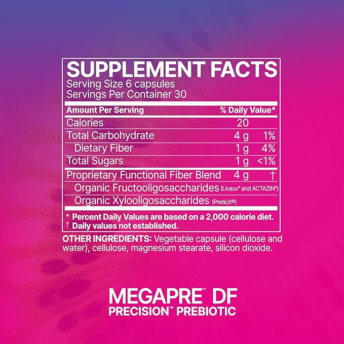 Microbiome Labs MegaPre DF - Dairy-Free Prebiotic Fiber Supplement - Gut Health Prebiotics for Women Men &amp Kids 3+ - Support Microbial Diversity (180 Capsules)