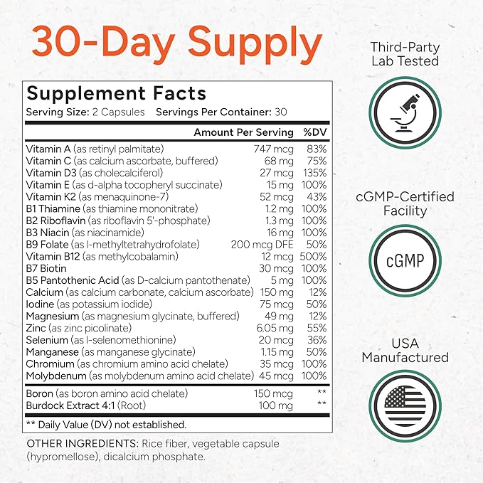 Low-Acid Multivitamin for Sensitive Bladders | 12 Vitamins &amp 9 Minerals | Buffered Vitamin C &amp Burdock Root | USA Manufactured | 60 Capsules