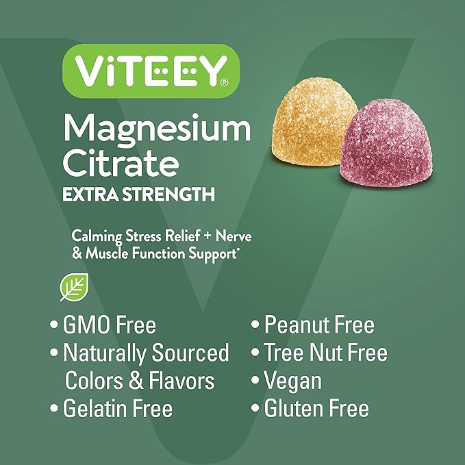 VITEEY Magnesium Gummies for Adults - 170mg of Magnesium Citrate Gummy for Calm Sleep Nerve &amp Muscle Function Support - Vegan Gluten Free - 120 Count