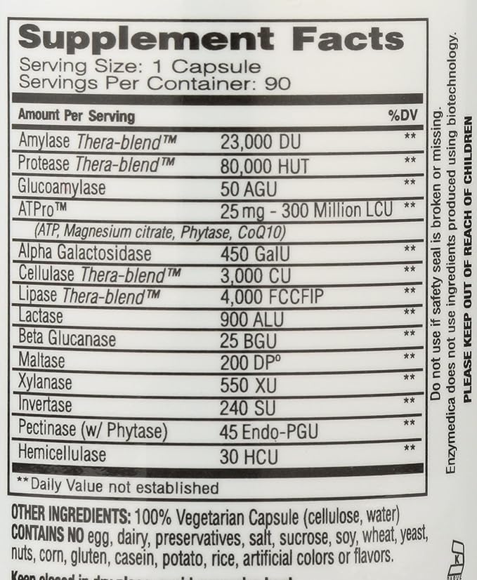 Enzymedica Digest Gold + ATPro Maximum Strength Digestive Enzymes Helps Digest Large Meals for Instant Bloating Relief 90 Count
