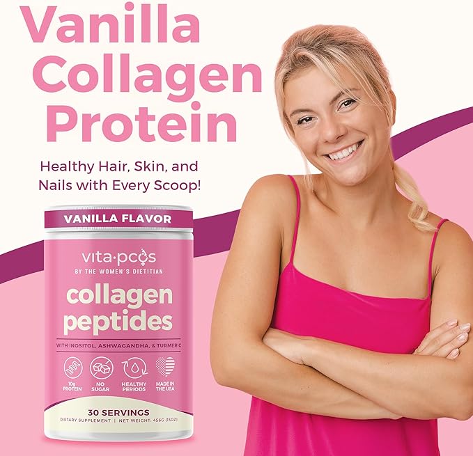 VITA-PCOS Cortisol Supplement &amp Collagen Peptides Protein Powder Bundle for Women – Promotes Energy Endocrine Hair Skin Nails &amp Weight - Rhodiola Rosea Ashwagandha Inositol Turmeric – 2