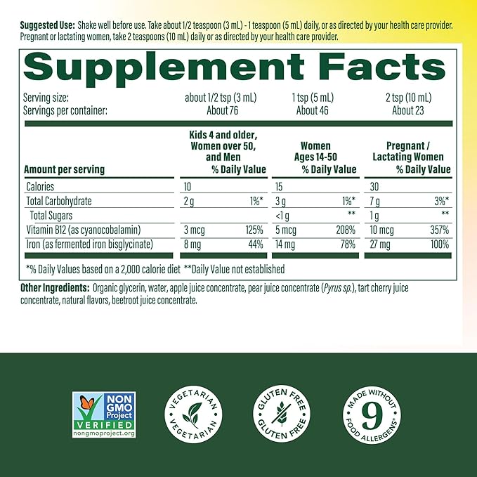 MegaFood Blood Builder Liquid Iron Supplement for Women Men &amp Kids Clinically Shown to Increase Iron Levels Without Constipation Vegan 7.7 Fl Oz (23 Servings)