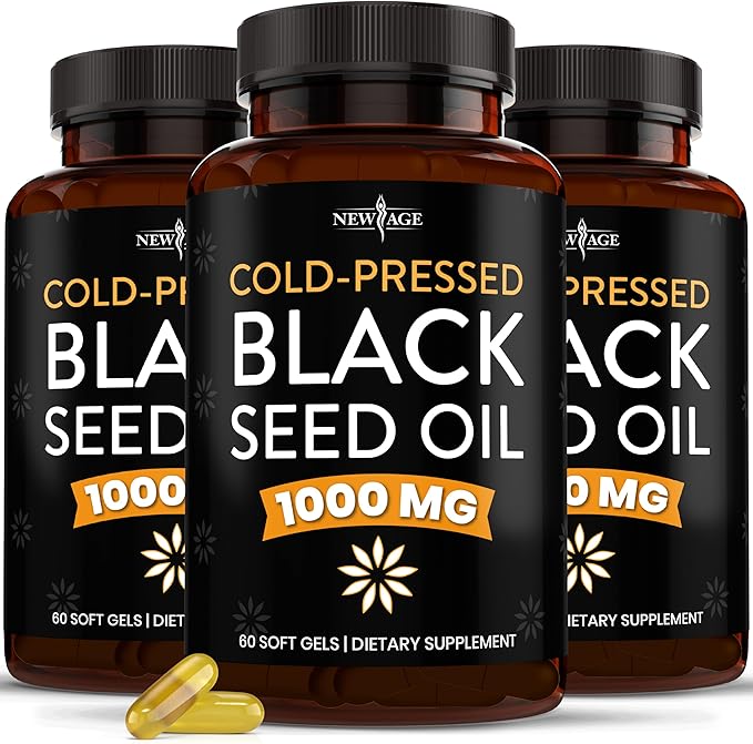 NEW AGE Black Seed Oil Softgel Capsules - Premium Cold-Pressed Nigella Sativa Producing Pure Black Cumin Seed Oil - Non-GMO &amp Vegetarian 90 Count (Pack of 3)