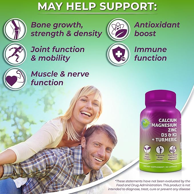 Bone Health &amp Gut Support Bundle – 3-in-1 Probiotic 50 Billion CFU Prebiotic and Digestive Enzymes + Plant-Based Calcium Magnesium Zinc D3 K2 &amp Organic Turmeric – Vegan Non-GMO Clean La