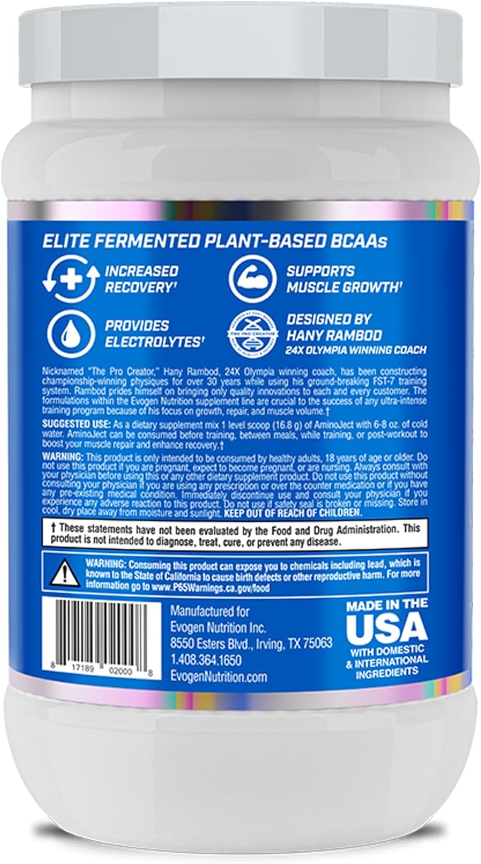 Evogen AminoJect - Premium BCAA Powder &amp EAA Recovery Formula with Electrolytes | Amino Acids Supplement for Muscle Growth Hydration &amp Recovery | Raspberry Lemonade | 30 Servings