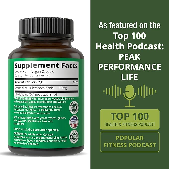 Spermidine Supplement Ultra High Strength Standardized to 99% Spermidine Trihydrochloride. More Potent Than Wheat Germ Extract. Vegan Capsules for Healthy Aging Longevity. USA Tested Supplements