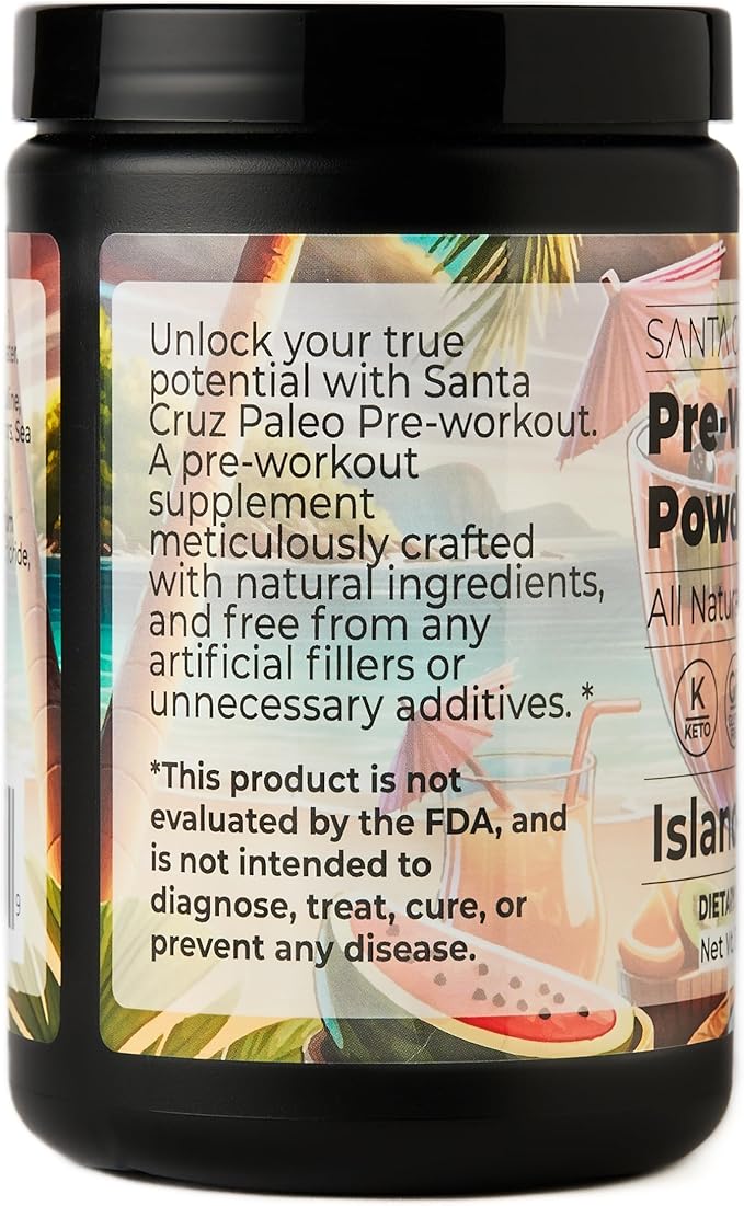 Santa Cruz Paleo Pre Workout Powder Electrolytes Magnesium Potassium Sea Salt &amp L Citrulline Caffeine &amp Sugar Free Preworkout Drink Mix for Energy &amp Hydration Island Punch Flavor 30