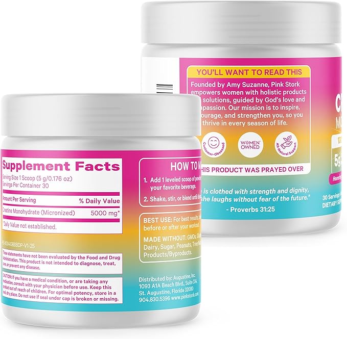 Pink Stork Creatine Monohydrate for Women | Micronized Creatine Powder | 5g Unflavored | Supports Muscles Energy Cognitive Function | Clean Alternative to Pills or Gummies | 30 Servings