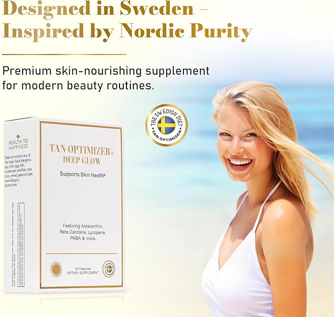 Tan Optimizer Deep Glow – Beauty-from-Within Skin Supplement with Astaxanthin Beta-Carotene &amp Antioxidants – 30 Capsules