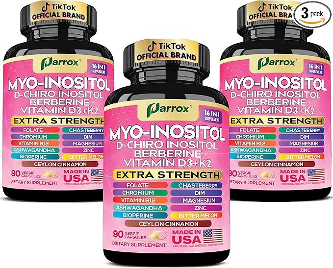 Myo-Inositol Supplement with D-Chiro Inositol DIM Berberine Vitamin D3 + K2 Methylated B12 Chromium Ceylon Cinnamon Zinc Ashwagandha Chasteberry Magnesium Bioperine Bitter Melon (3 Pack)
