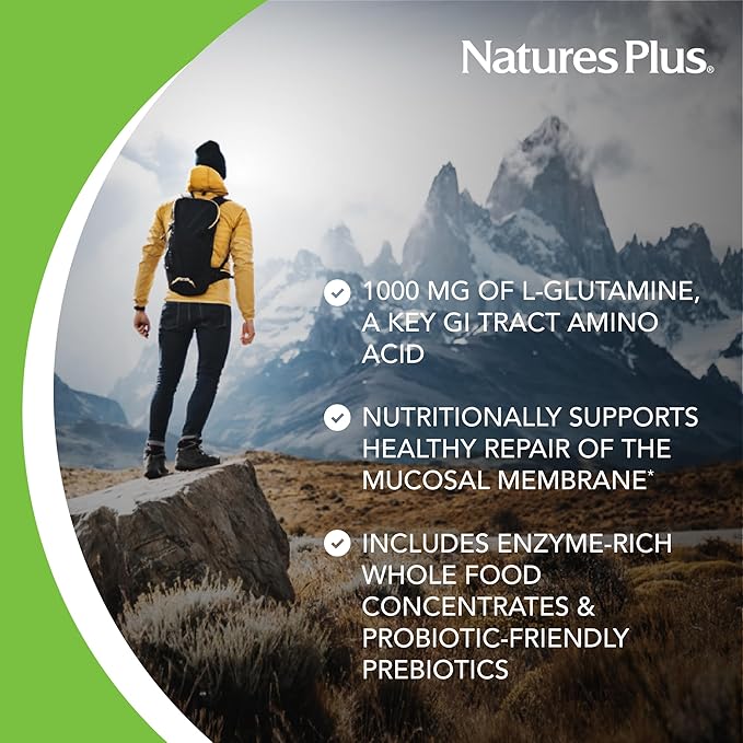NaturesPlus GI Natural Total Digestive Wellness - 90 Bi-Layered Tablets Pack of 2 - With L-Glutamine Probiotics Prebiotics &amp Enzymes - Gluten Free - 60 Total Servings