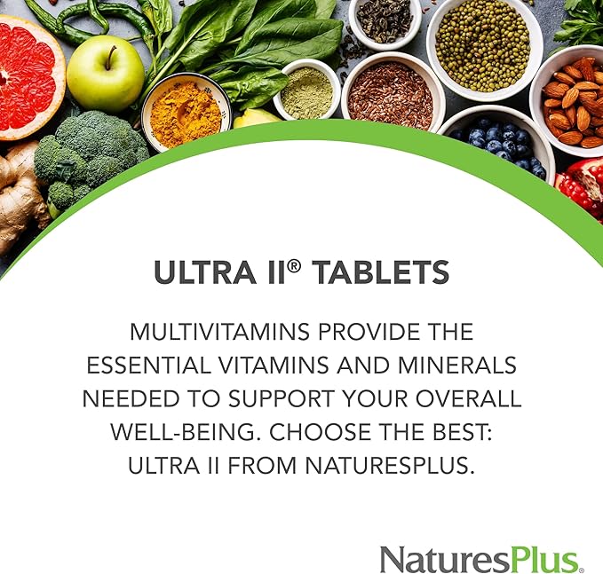 NaturesPlus Ultra II Daily - 60 Tablets - Multivitamin with Whole Foods for Overall Well-Being - Supports Energy &amp Immune Health - Sustained Release - 60 Servings