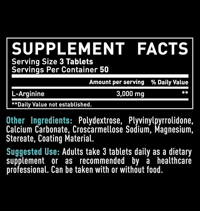 Zeal Naturals L-Arginine Supplement - 3000mg 150 Tablets | Nitric Oxide Booster | L Arginine Supplement for Men &amp Women | Support Energy Circulation Muscle Growth