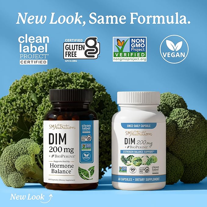 DIM Supplement 200 mg (120 Ct) | Estrogen Balance for Women &amp Men | Hormone Balance Hormonal Acne Supplements Menopause Antioxidant &amp PMS Support | Non-GMO Vegan Soy Free | 4 Month Supply