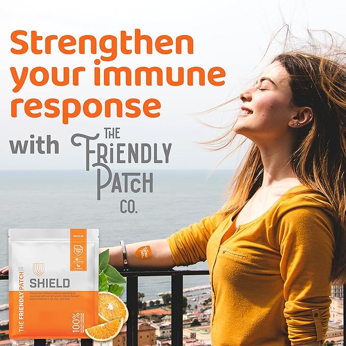 The Friendly Patch Shield Immunity Support Patch | Wearable Immune Boosters for Adults with Vitamin D3 C and Zinc | 28 Immunity Boost Patches