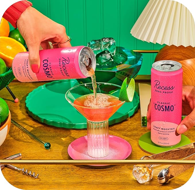 Recess Zero Proof Craft Mocktails Alcohol Free Drinks With Adaptogens Non-Alcoholic Beverage Replacement Mixer Celebration Party (Classic Cosmo 12oz Pack of 12)