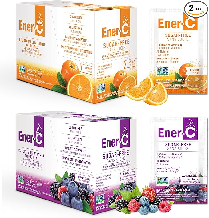 Ener-C Sugar Free Multivitamin Drink Mix - Vitamin Powder for Water Electrolytes Powder No Sugar Hydration Boost Packets Zero Sugar Vitamin C &amp B12 Supplement Liquid Mix - Orange &amp Berry