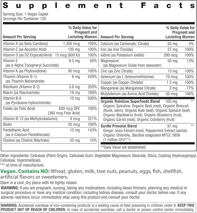 Rainbow Light High-Potency Prenatal One Multivitamin Prenatal Health Multivitamin Supports Mom's Health and Baby's Development With Vitamin C Vegan 120 Count
