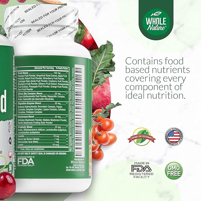 Whole Food Multivitamin for Men and Women Complete Daily Superfood Vitamins Plus Minerals Digestive Enzymes Probiotics and Omegas. Plant Based Multi Vitamin Non GMO (1)