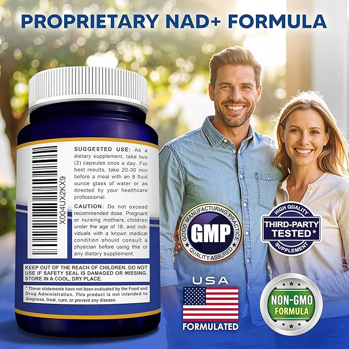 aSquared Nutrition NAD Resveratrol Supplement - NAD+ Nicotinamide Riboside 500mg (Vitamin B3) Plus Trans-Resveratrol &amp Quercetin - NMN Alternative for Men &amp Women - 60 Capsules