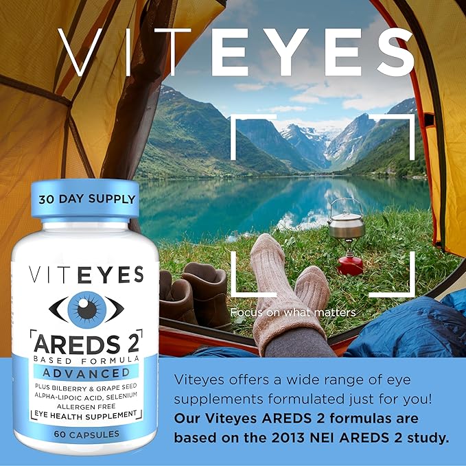 Viteyes AREDS 2 Advanced Macular Support with Bilberry grapeseed FLORAGLO Lutein Selenium Natural Vitamin E Allergen Free Eye Vitamins for Vision Protection 60 Count