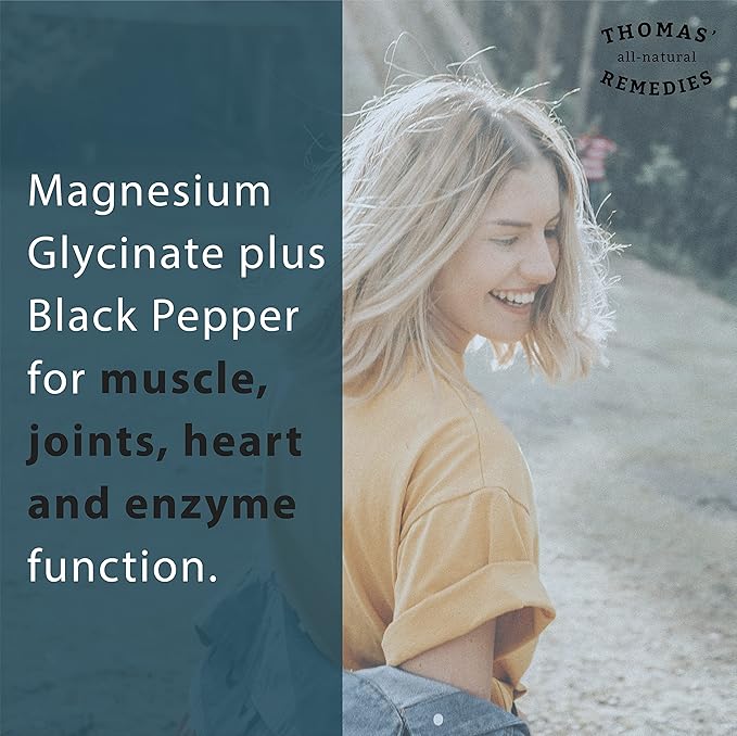 Thomas' all-natural Remedies Magnesium Glycinate Supplements High Absorption Dietary Supplements for Muscle and Bone Support Non-GMO No Fillers 60 Vegan Capsules 500mg per Serving