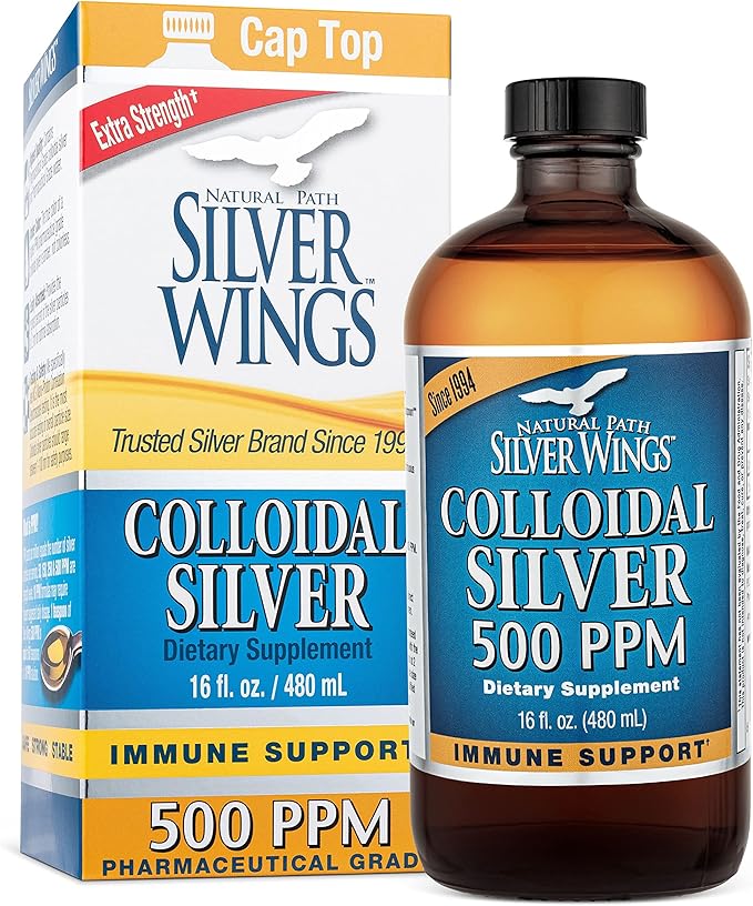 Natural Path Silver Wings Colloidal Silver 500ppm (2500mcg) Immune Support Supplement 16 fl. oz.