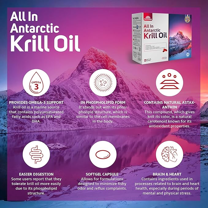 All in Antarctic Krill Oil – Softgel Capsule Supplement with Omega-3 Phospholipids &amp Astaxanthin – Supports Heart Brain Joint Immune &amp Digestive – 60 Softgels