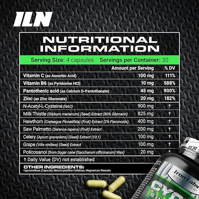 Iron Labs Nutrition: Cycle Support Plus NAC (N-Acetyl-L-Cysteine) - On Cycle Support Supplements for Men - N Acetyl L Cysteine and Milk Thistle (120 Capsules)