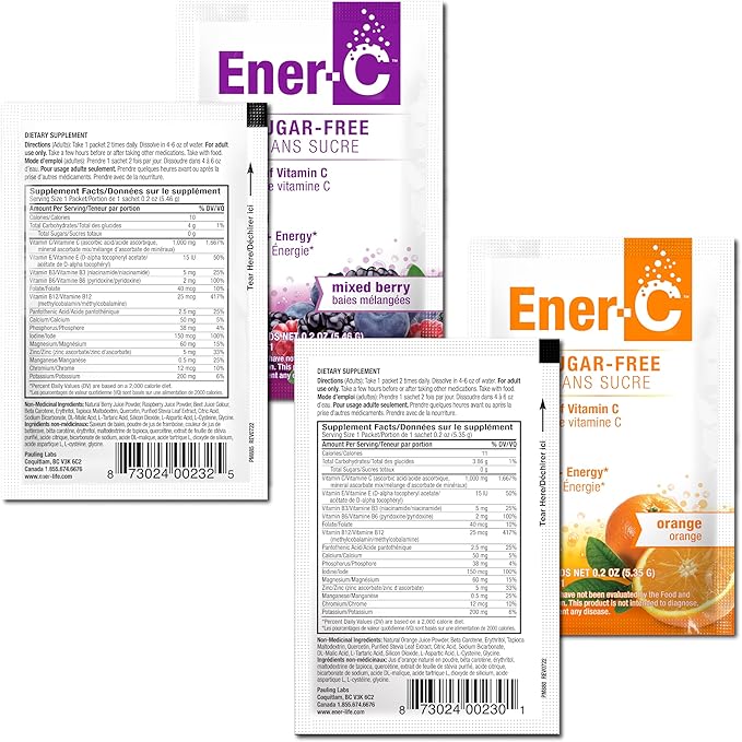 Ener-C Sugar Free Multivitamin Drink Mix - Vitamin Powder for Water Electrolytes Powder No Sugar Hydration Boost Packets Zero Sugar Vitamin C &amp B12 Supplement Liquid Mix - Orange &amp Berry