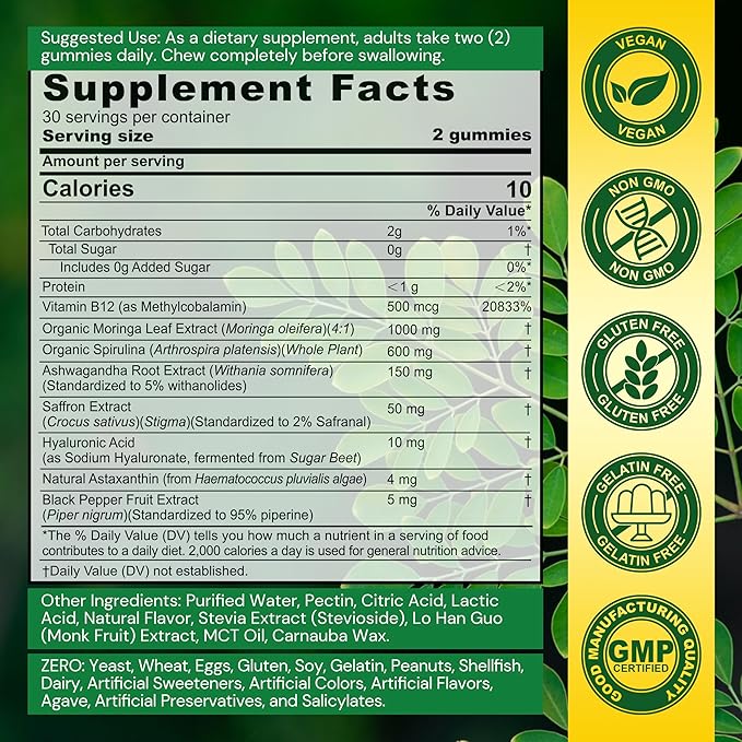 Nextdia 1Pack Liposomal Fisetin 200mg Liquid Gummies + 2Pack Moringa Gummies 1000mg Sugar Free