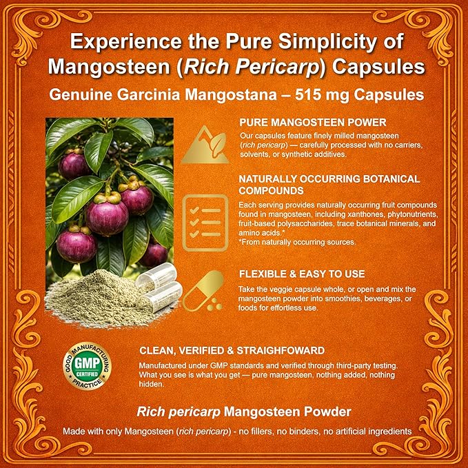 Mangosteen Pericarp Capsules Freeze Dried Whole Food High ORAC 56+ Potent Mangosteen Xanthones (120 Veggie Capsules) (4)