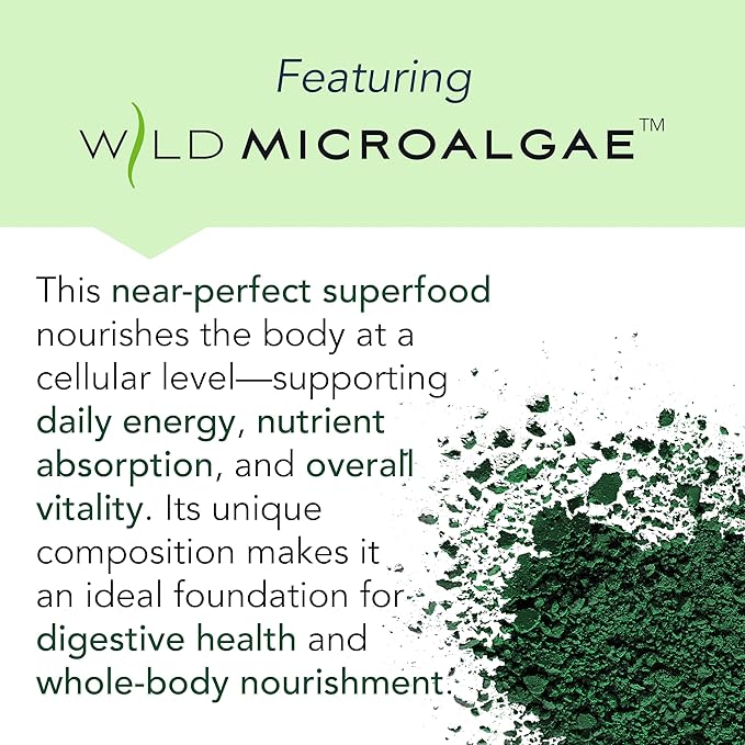 New Earth Essentials Blend Full-Spectrum Nutrition Powder with Probiotics &amp Enzymes | Organic Wild Microalgae Digestive Support Daily Energy &amp Nutrient Absorption | Vegan GMO-Free