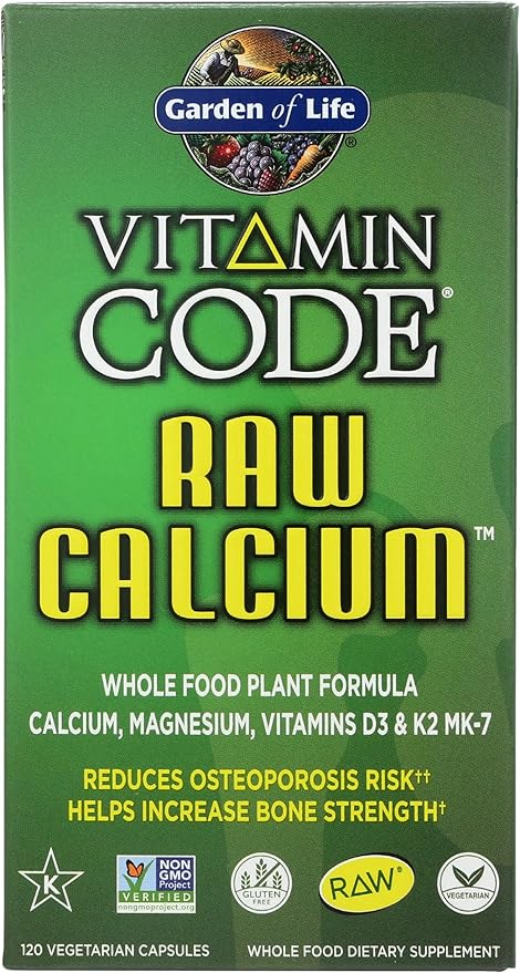Garden of Life Raw Calcium Supplement for Women and Men - Vitamin Code Made from Whole Foods with Magnesium K2 Vitamin D3 and Vitamin C plus Probiotics for Digestion 120 Capsules