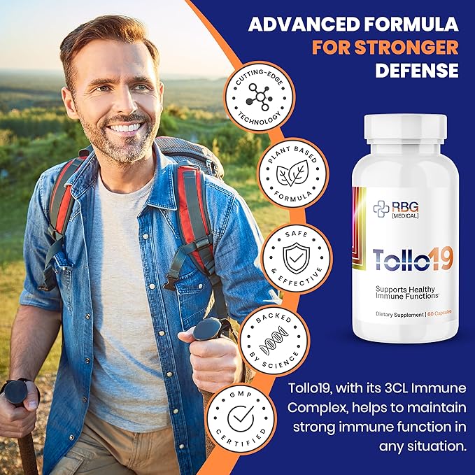 Tollo19 Immune Support Supplement - Potent Protease Enzyme Supplement with 300mg Natural Blend of Gromwell Root Extracts &amp Sunflower Lecithin - 60 Count Immune Defense