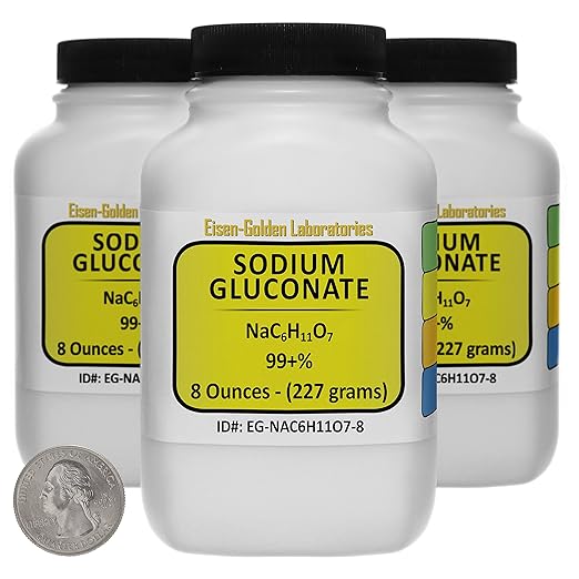 Sodium Gluconate [NaC6H11O7] 99+% USP Grade Powder 1.5 Lb in Three Space-Saver Bottles