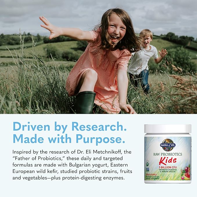 Garden of Life Raw Probiotics Kids - 5 Billion CFU - Whole Food Probiotic for Gut Health &amp Immune Support - for Children Ages 1 Year &amp Older - 60 Servings