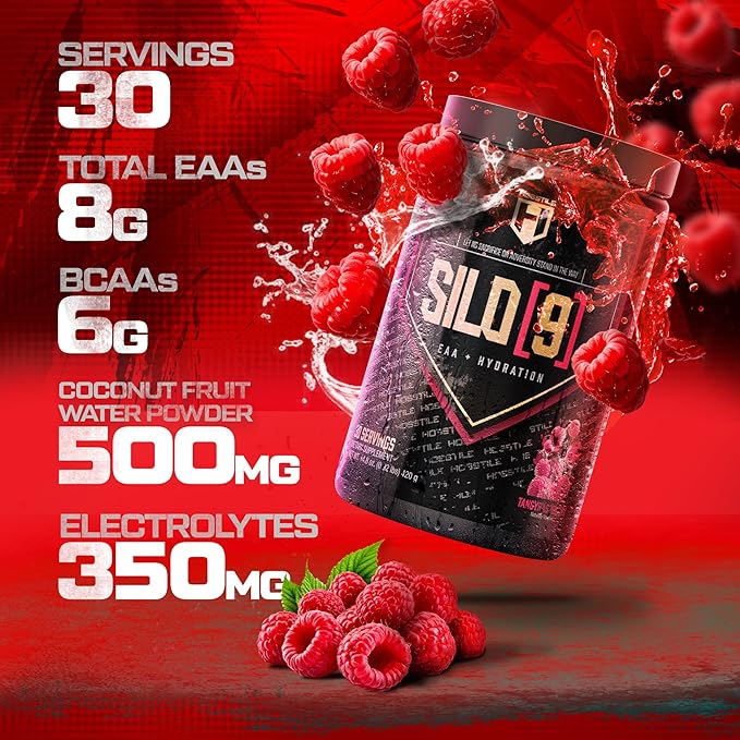 HOSSTILE SILO[9] EAA + Hydration Powder – Essential Amino Acids with Electrolytes EAA BCAA Intra Workout Powder &amp Post Workout Recovery Tangy Raspberry 30 Servings