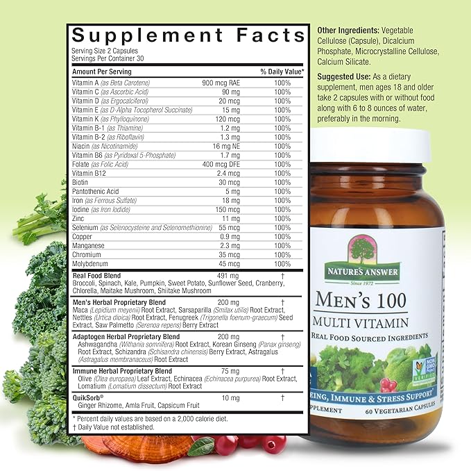 Nature's Answer Men's 100 Multivitamin 60 Vegetarian Capsules